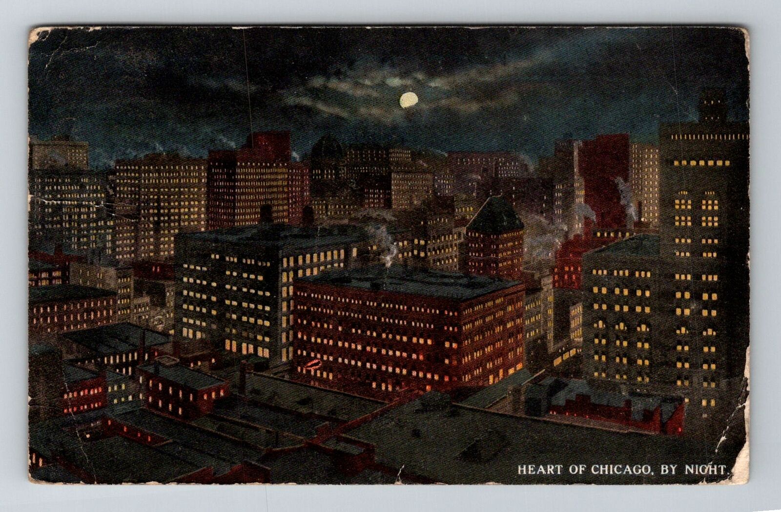 Chicago IL-Illinois, Aerial Of Heart Of Chicago By Night Vintage c1916 Postcard