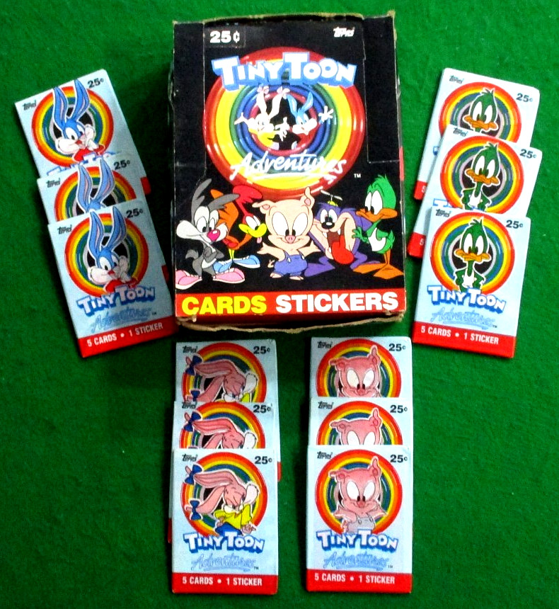TINY TOONS TOPPS 1991 STICKER PACKS + EMPTY DISPLAY BOX 12 PACKS-3 OF EACH VARIA