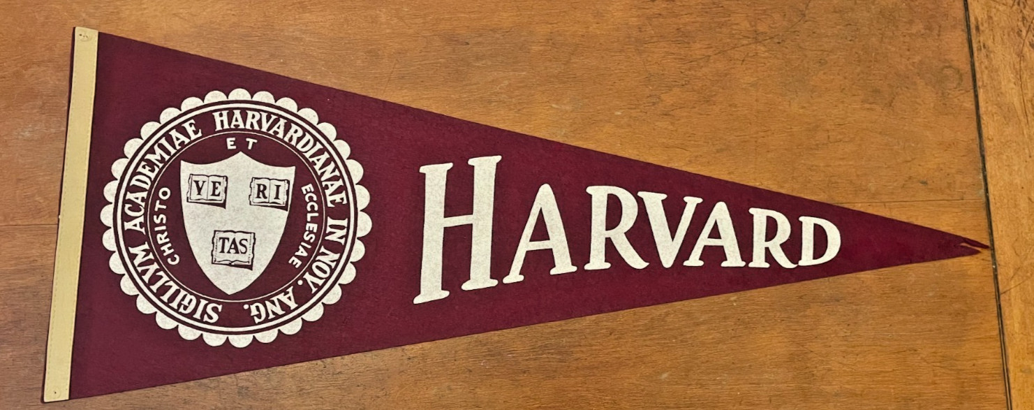 Vintage HARVARD UNIVERSITY Pennant Ivy League Red Felt Stitching Antique 29 1/2