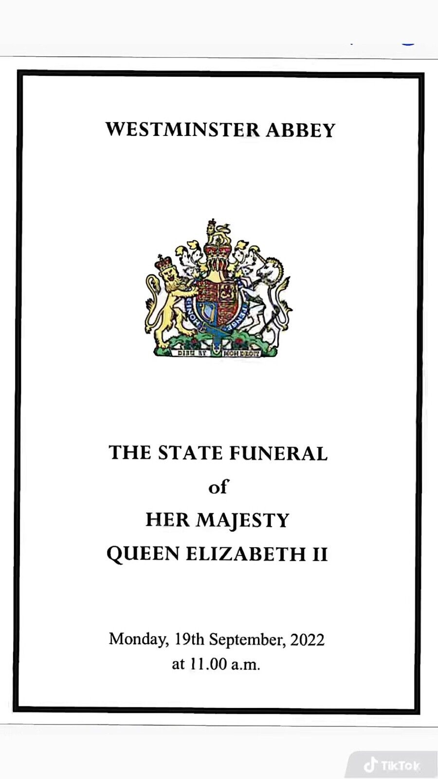 Queen’s Funeral order of Service. Once in a lifetime commemorative purchase.