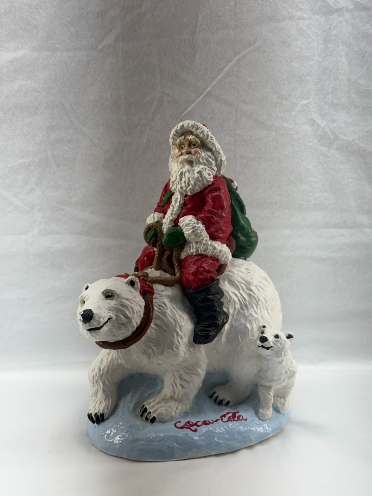 Vintage 1995 Coca-Cola Cavanagh Santa Riding Polar Bear Figurine CRFA Christmas