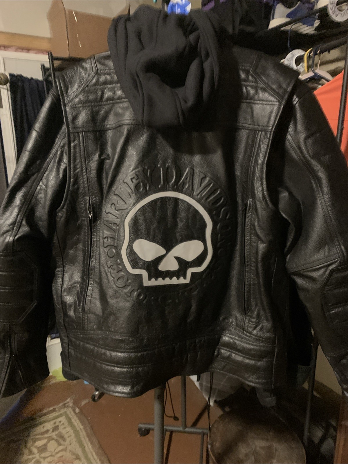 Unworn Harley-Davidson Men\'s Auroral Leather Riding Jacket Size XL w/ Hood Mint