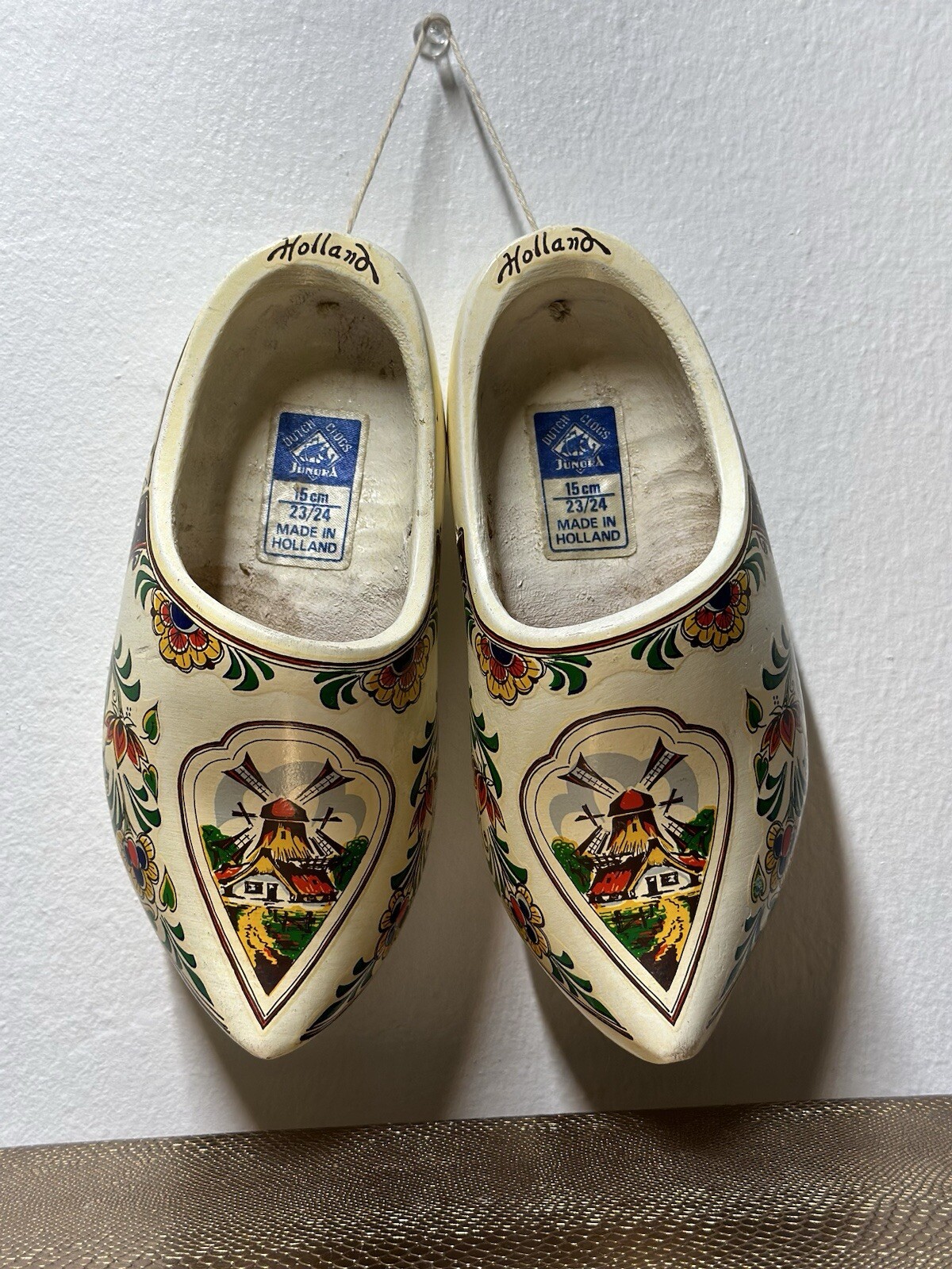 Vintage Wooden Dutch Clogs Junora from Holland Windmill Decorative Souvenir 15cm
