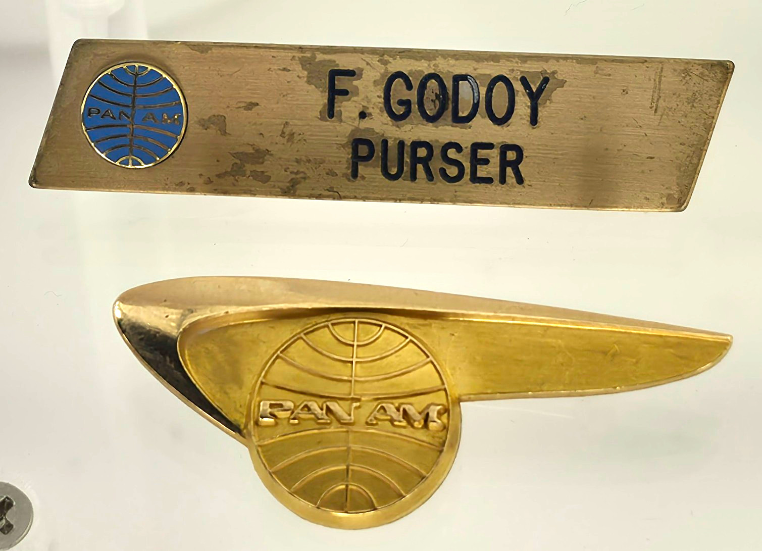 Vintage Pan Am Purser Wing – 10K Gold Filled – F. GODOY Personalized Nameplate