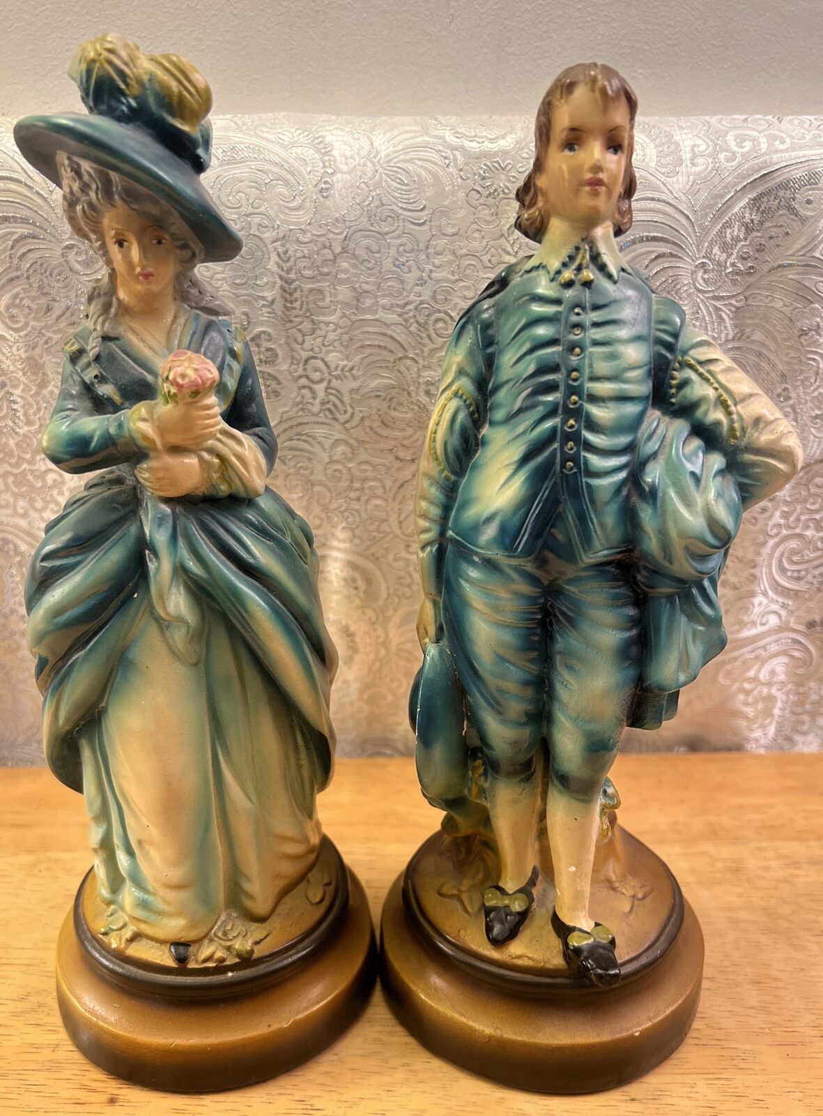 Antique Colonial Blue Boy Blue Woman Lady Sheffield Figurines