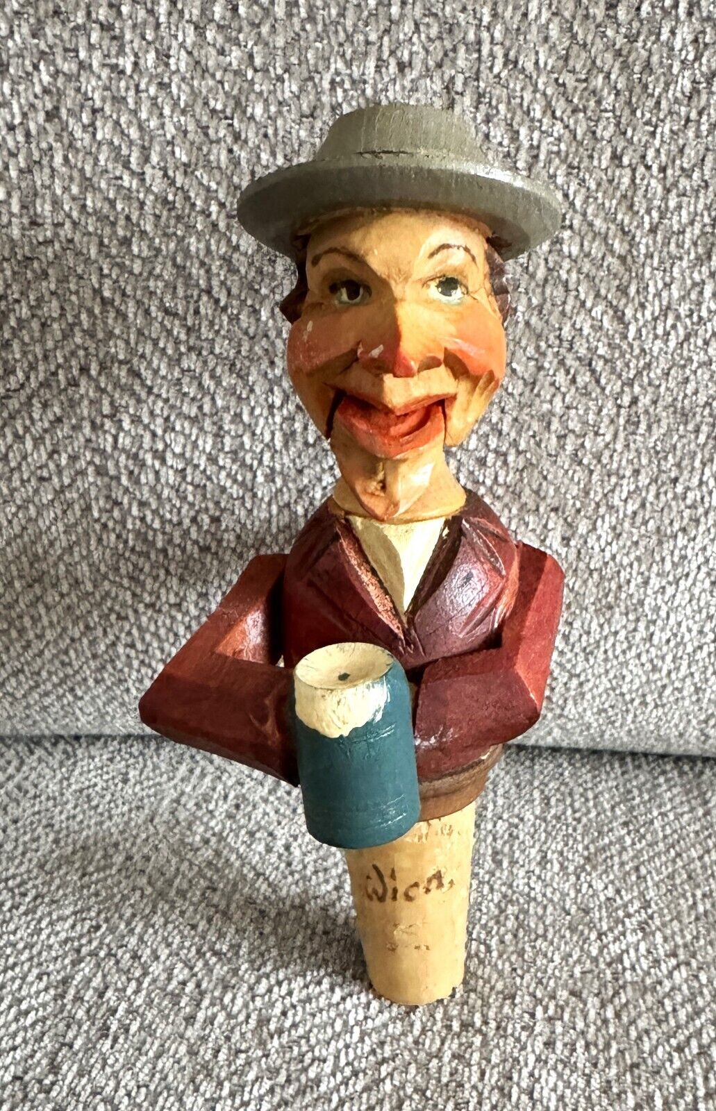 Vintage Folk Art Mechanical Wooden Man Cork Bottle Stopper – Vienna