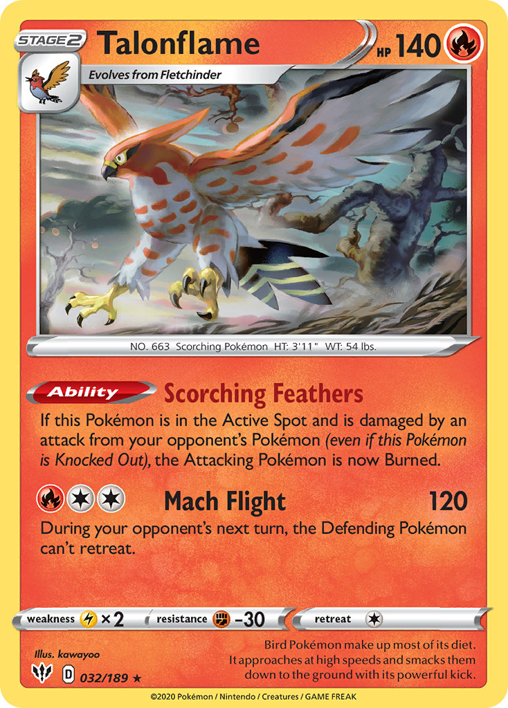 Talonflame 032/189 Rare DARKNESS ABLAZE Pokemon Near Mint