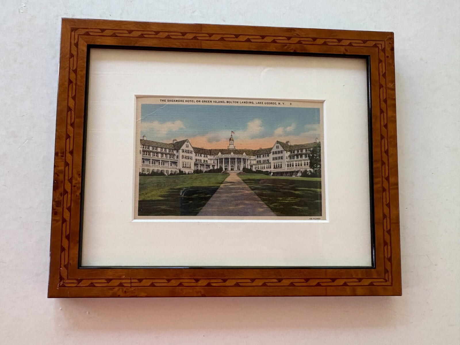 LAKE GEORGE NY Vintage 1930\'s Framed & Matted Sagamore Hotel Postcard- 7 x 9\