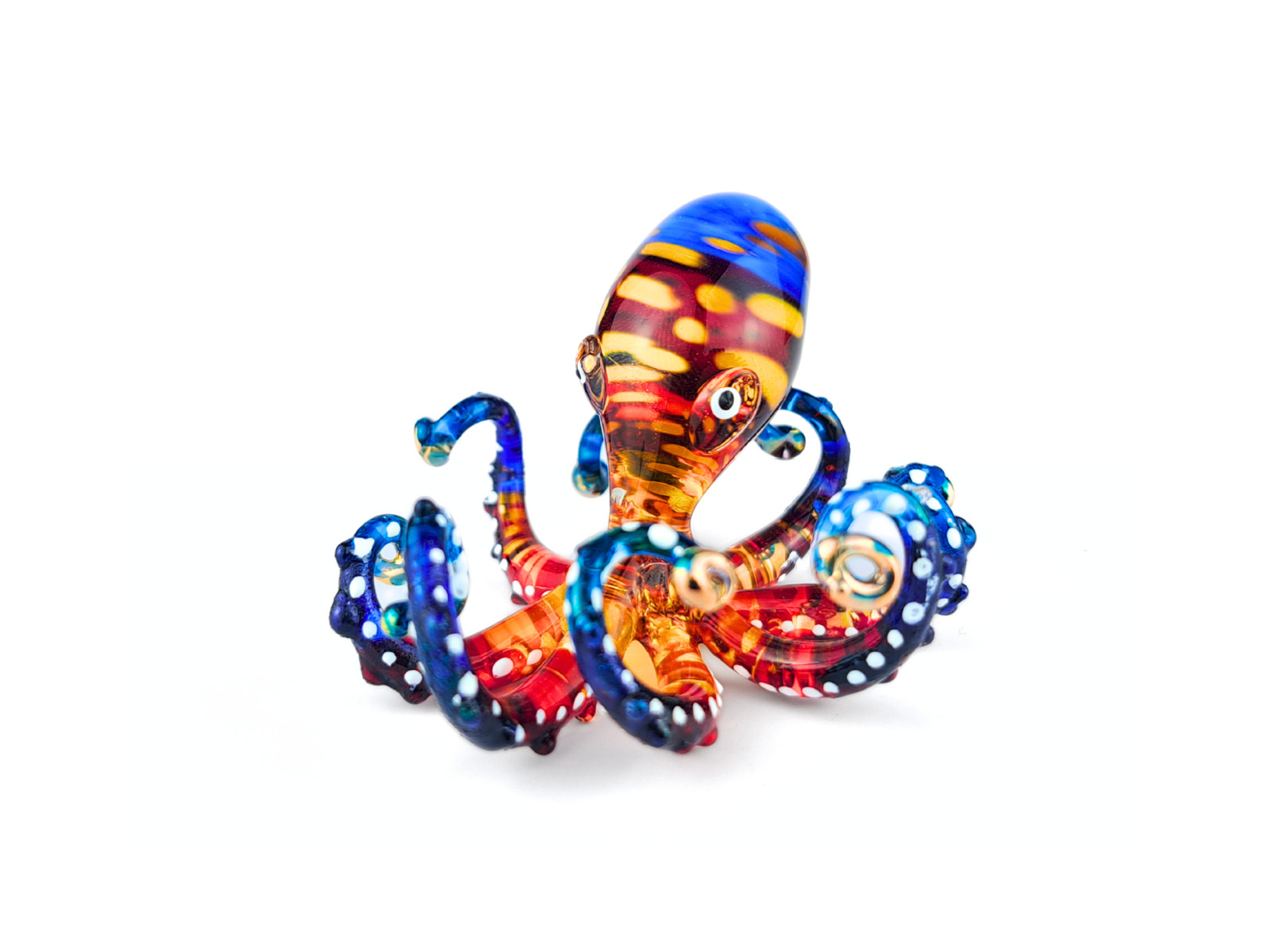 Hand Blown Rainbow Glass Octopus Figurine Art Glass Marine Ocean Decor Sculpture