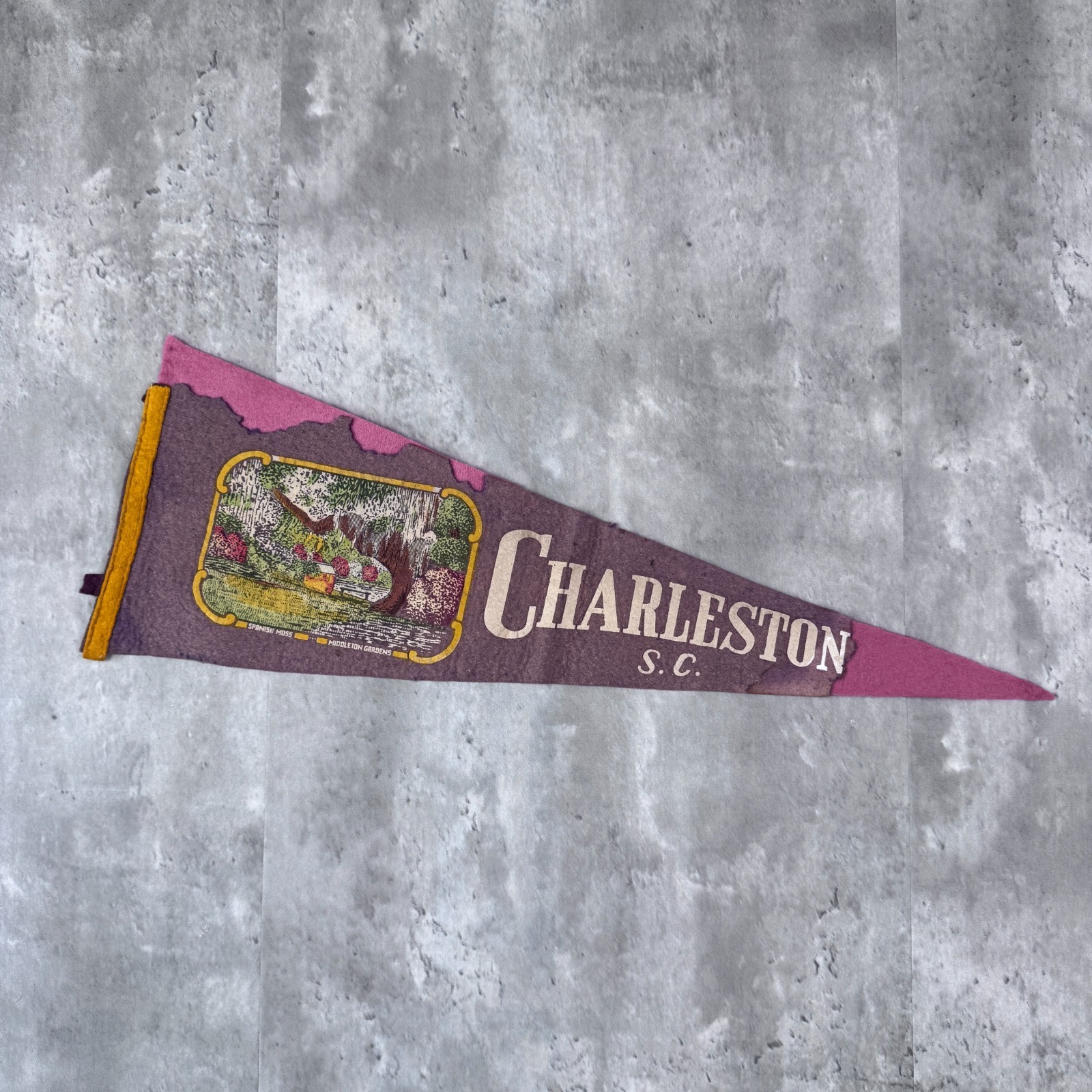 Vintage Charleston South Carolina Souvenir Pennant Flag Distressed Felt 1940s