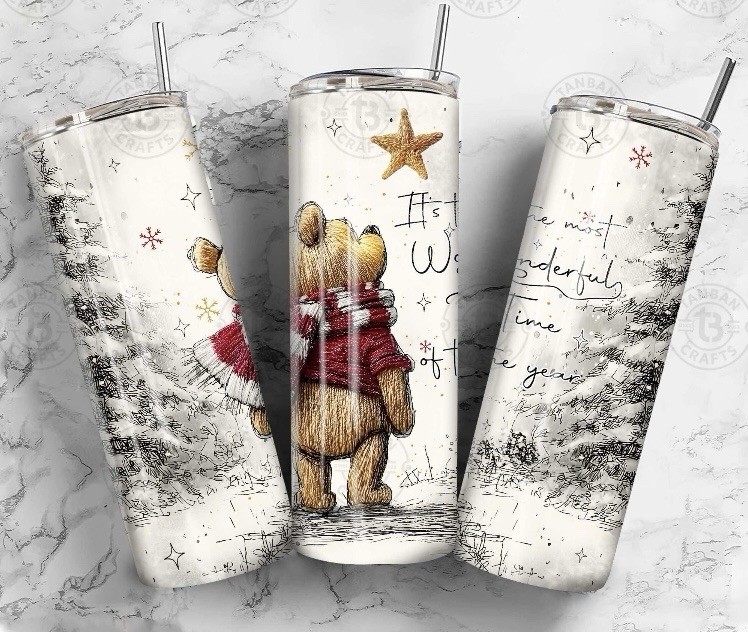 Disney Inspired Christmas Winnie The Pooh And Tigger 20 Oz Tumbler With Straw