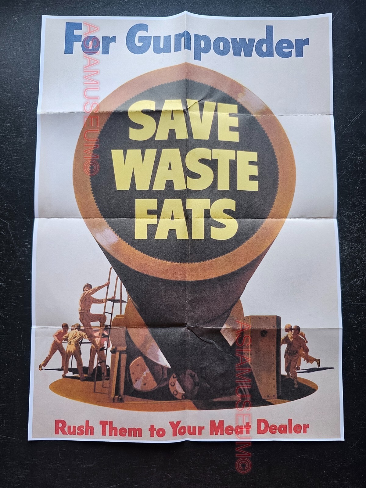 1941 WW2 USA AMERICA FOR GUNPOWDER SAVE WASTE FATS CANNON PROPAGANDA POSTER D35