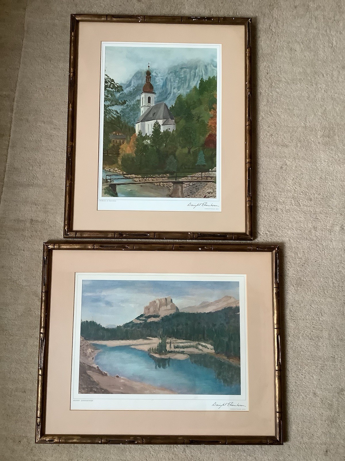 Museum Framed President Eisenhower White House Christmas Gift Prints 1959 &1960