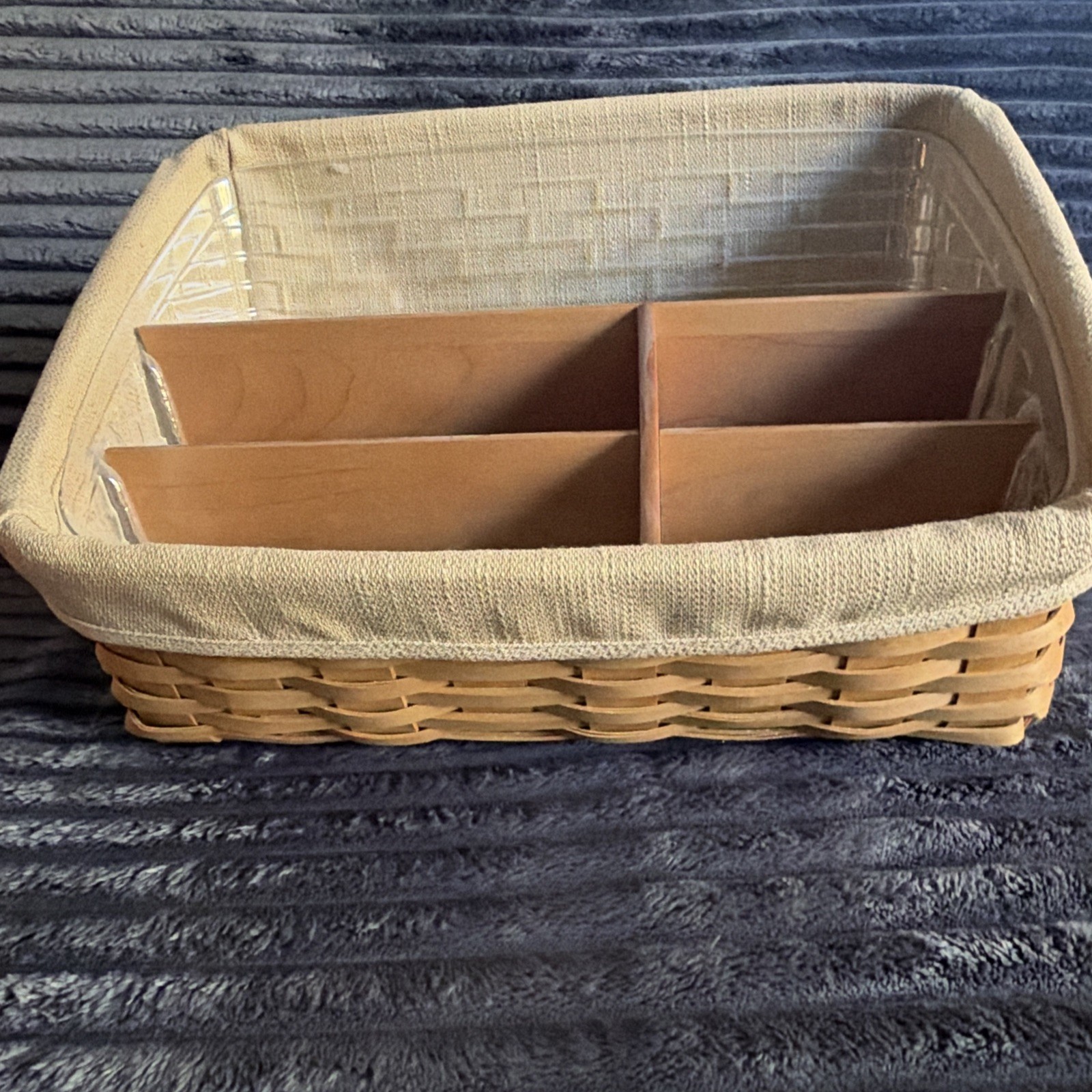 NICE Longaberger Large Desktop Organizer Basket w/ Liner & Protector/Dividers