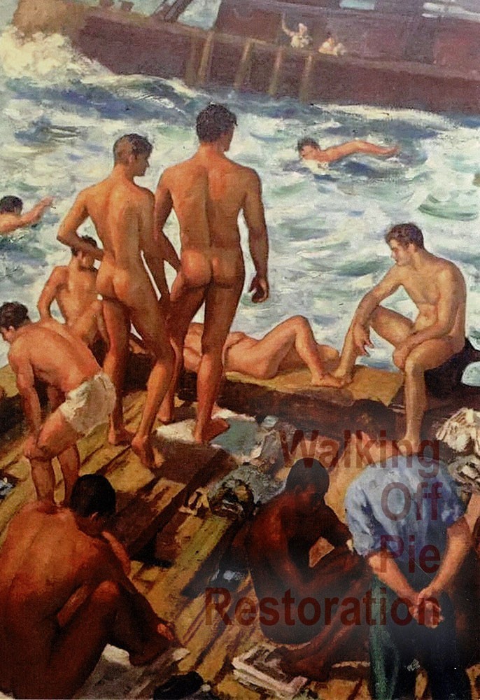 Painting of sailors on dock and aboard ship Reprint 4x6 glossy photo