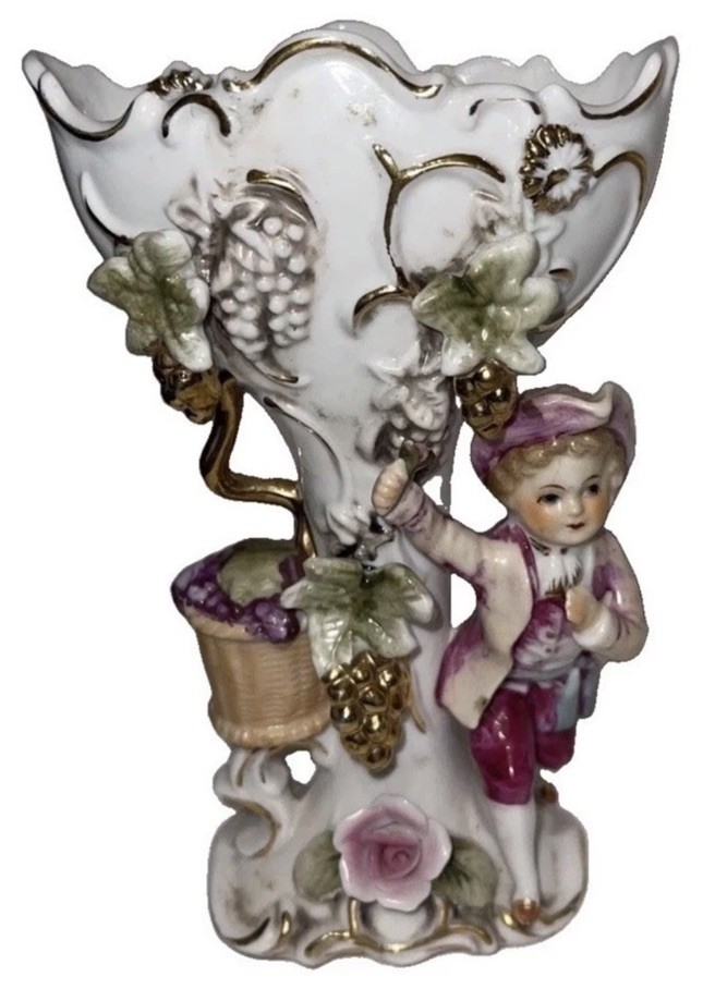 Pretty Vintage Ucagco figurine porcelain  Vase Boy With Grapes