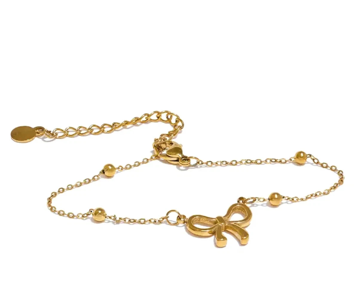 Bow Anklet- 18K Yellow Gold Over 10\