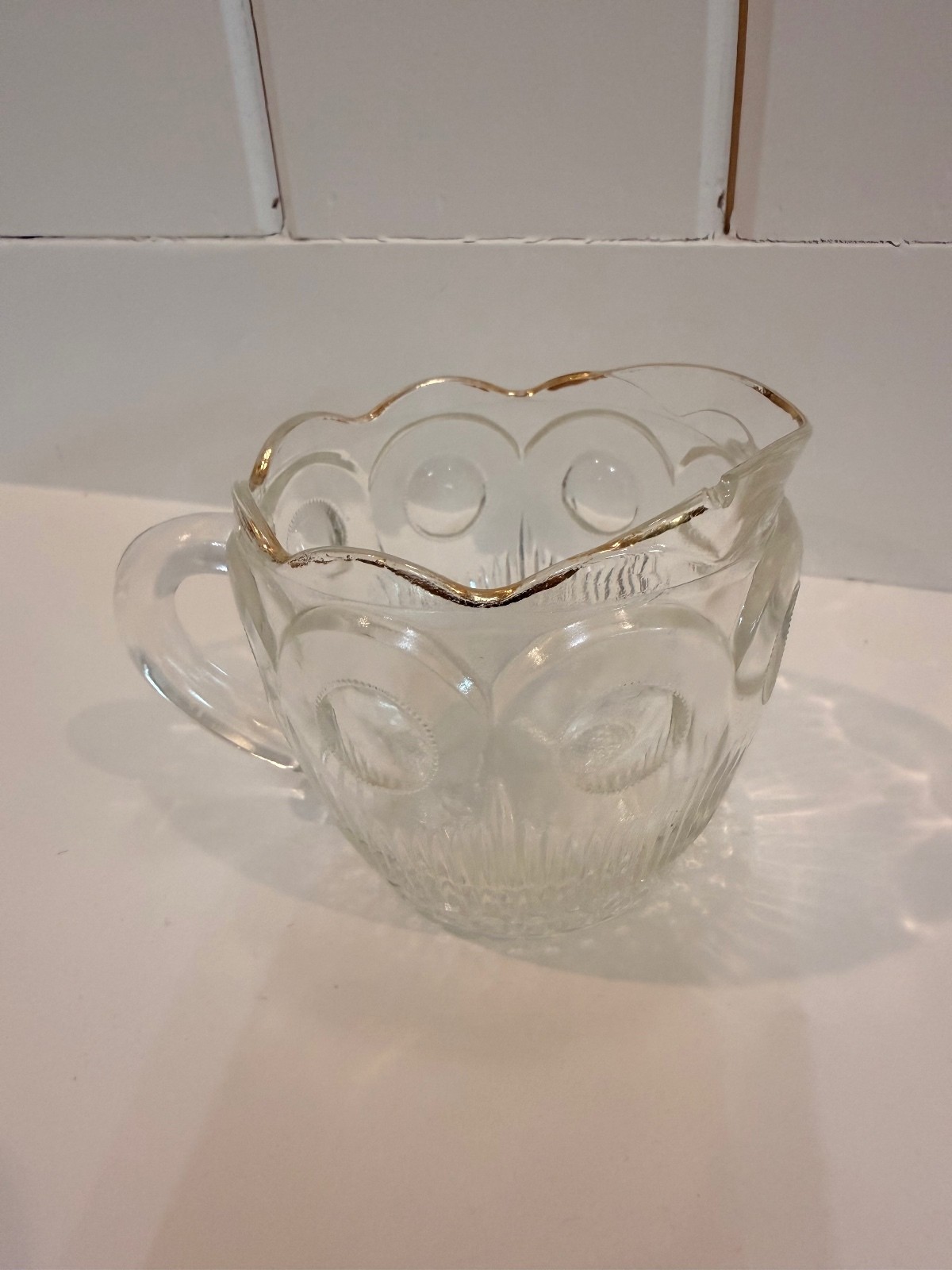 Vintage Bartlett Collins Manhattan Glass Creamer Gold Scalloped Rim St Genevieve