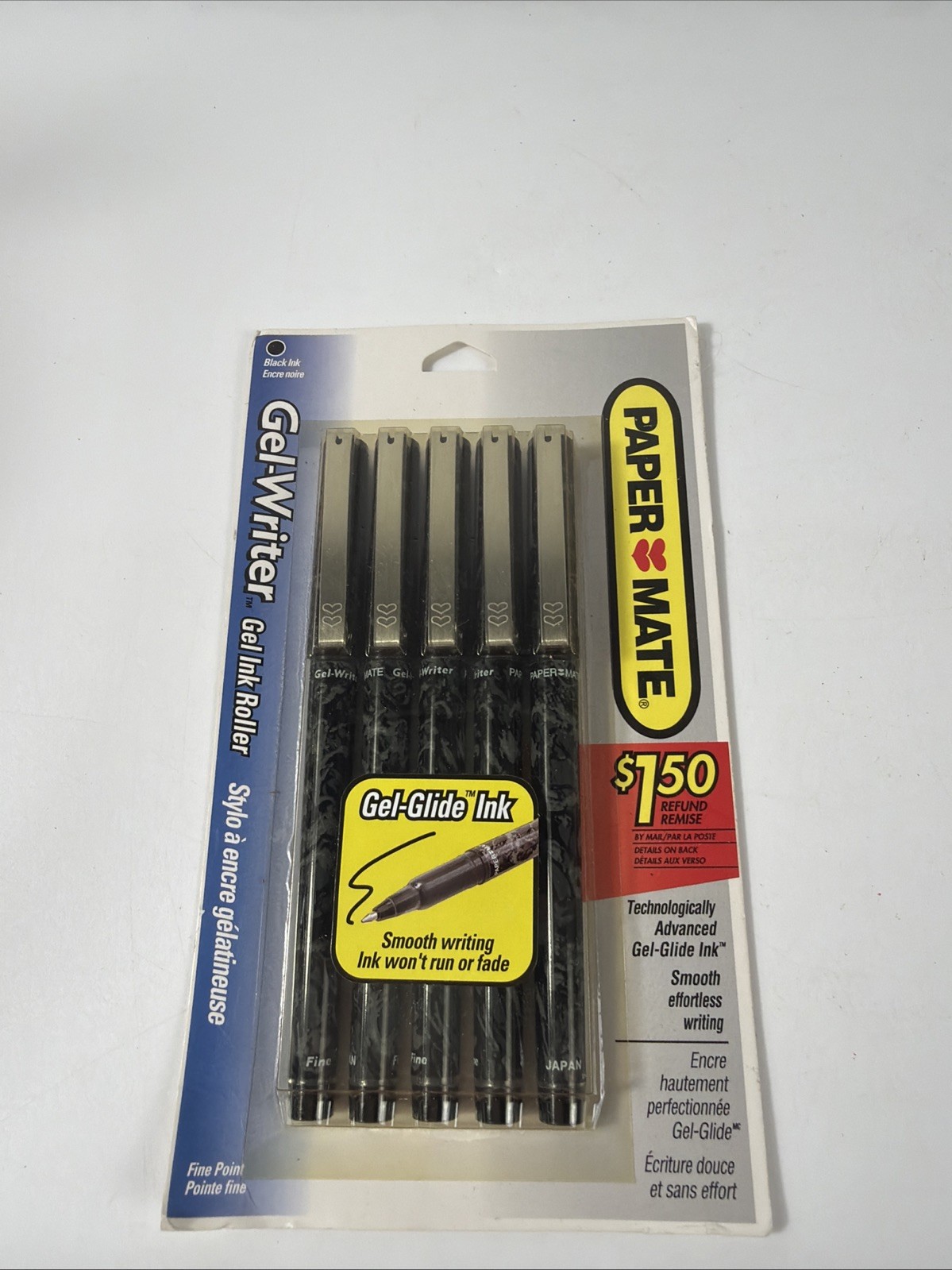 Vintage 1995 Paper Mate Gel-Writer Pens Black Fine Point 5 Pack NOS Japan Sealed