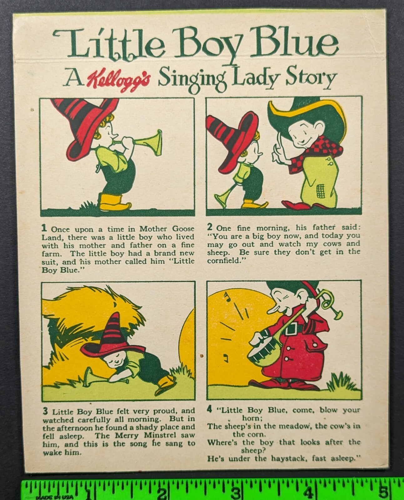 Vintage 1930's Kellogg's Little Boy Blue Uncut 4 Card Box Panel