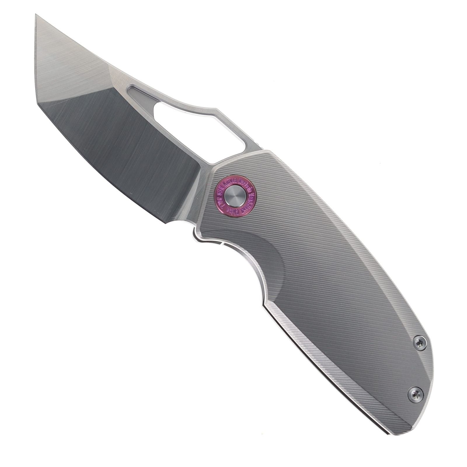 TwoSun Folding Knife Gray Titanium Handle 14C28N Plain Edge TS498-Gray