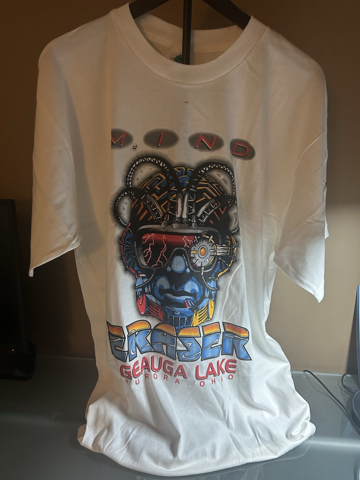 Geauga Lake Mind Eraser Vintage Roller Coaster Shirt Size XL New Ultra Rare