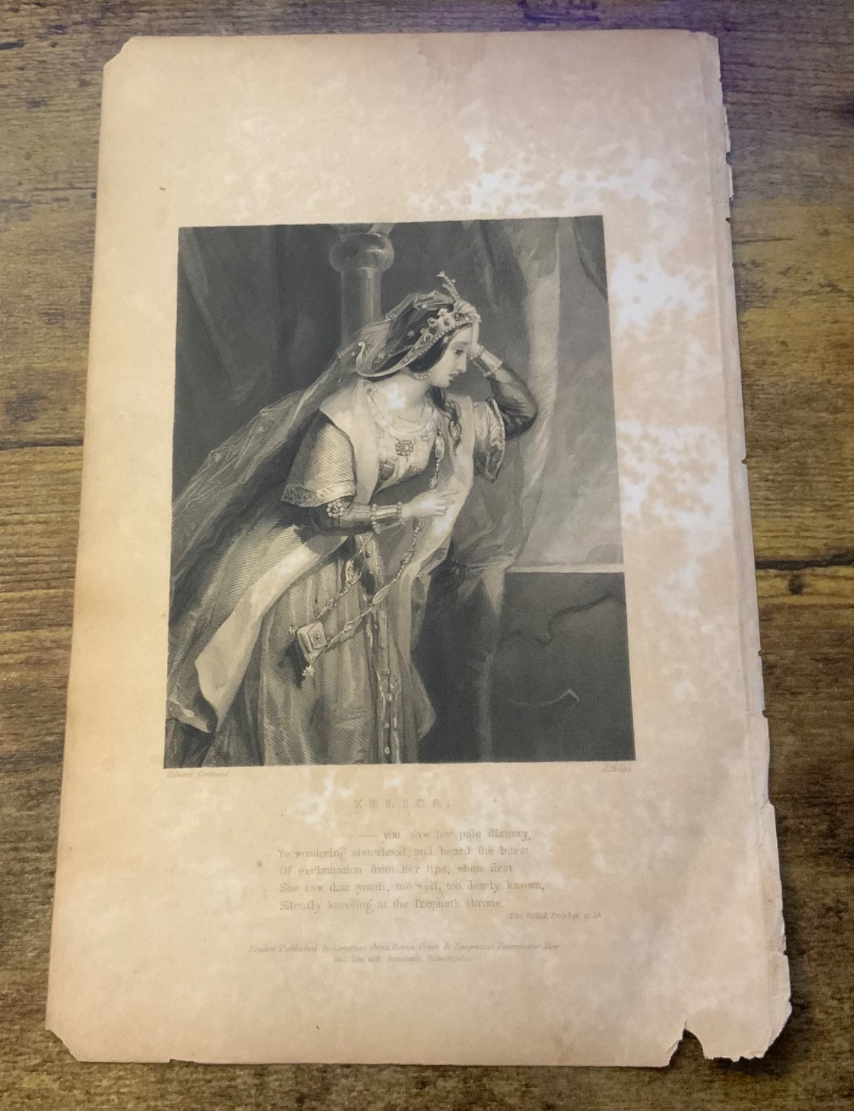 Antique Engraving Print Zelica Thomas Moore Romance Poem Lalla Rookh