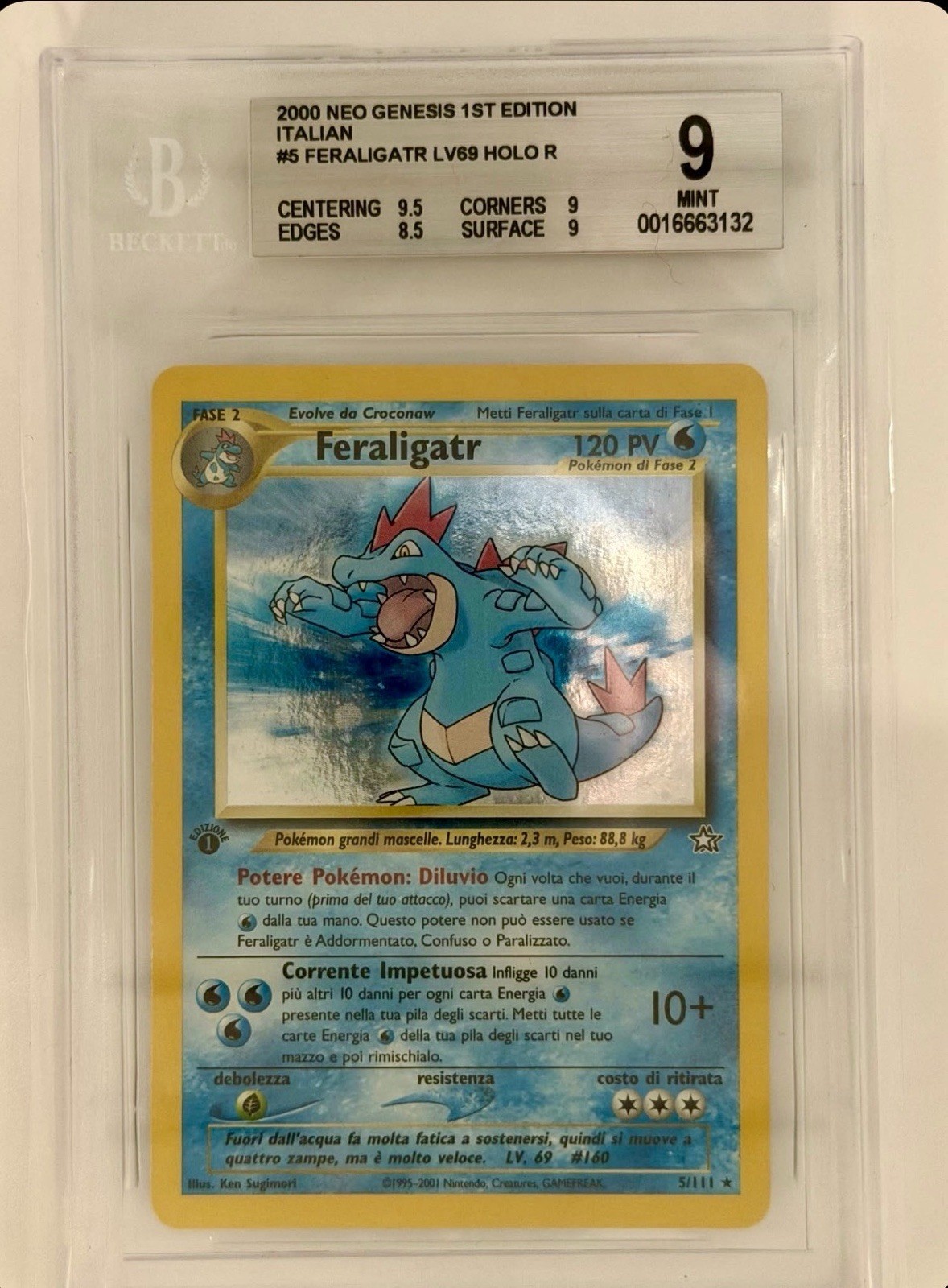 Pokemon Neo Genesis 1st Edition 2000 Feraligatr #5 Holo ITA BGS 9