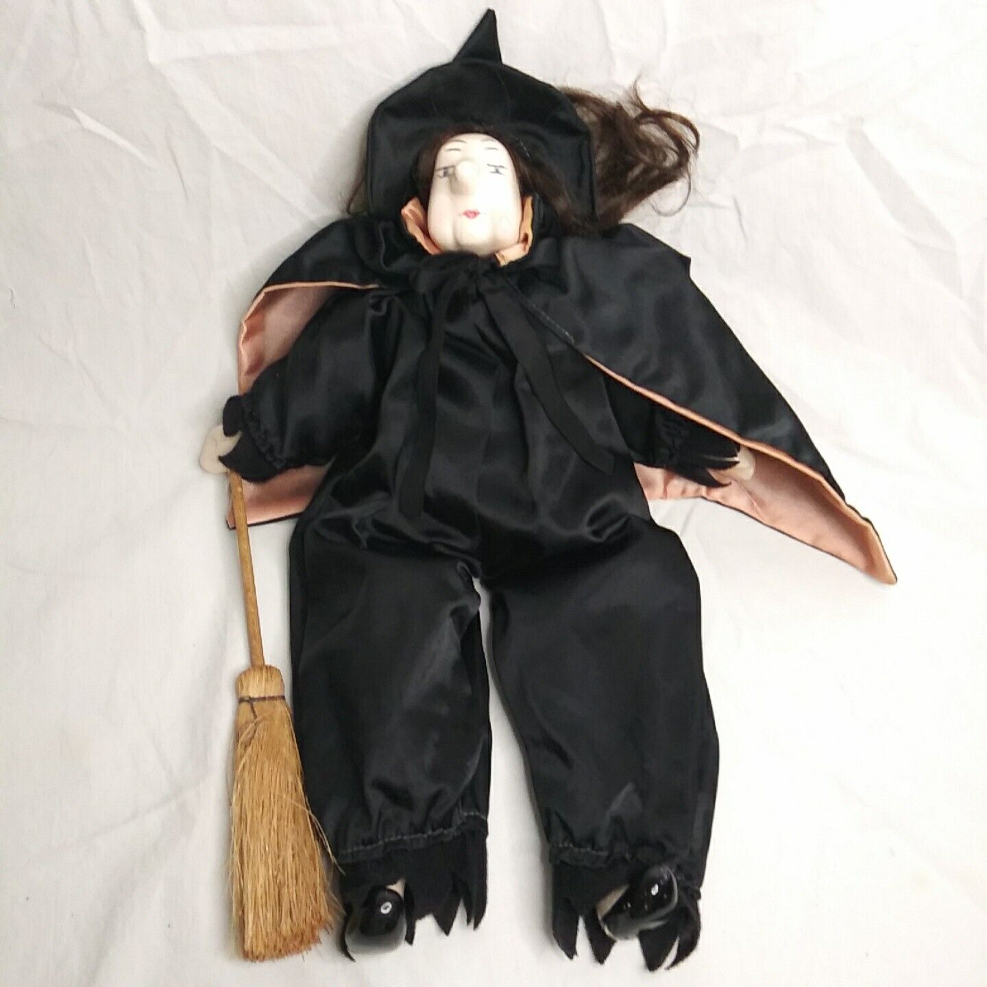  Porcelain Witch Doll With Broom 12” Tall Vintage Victoria Impex