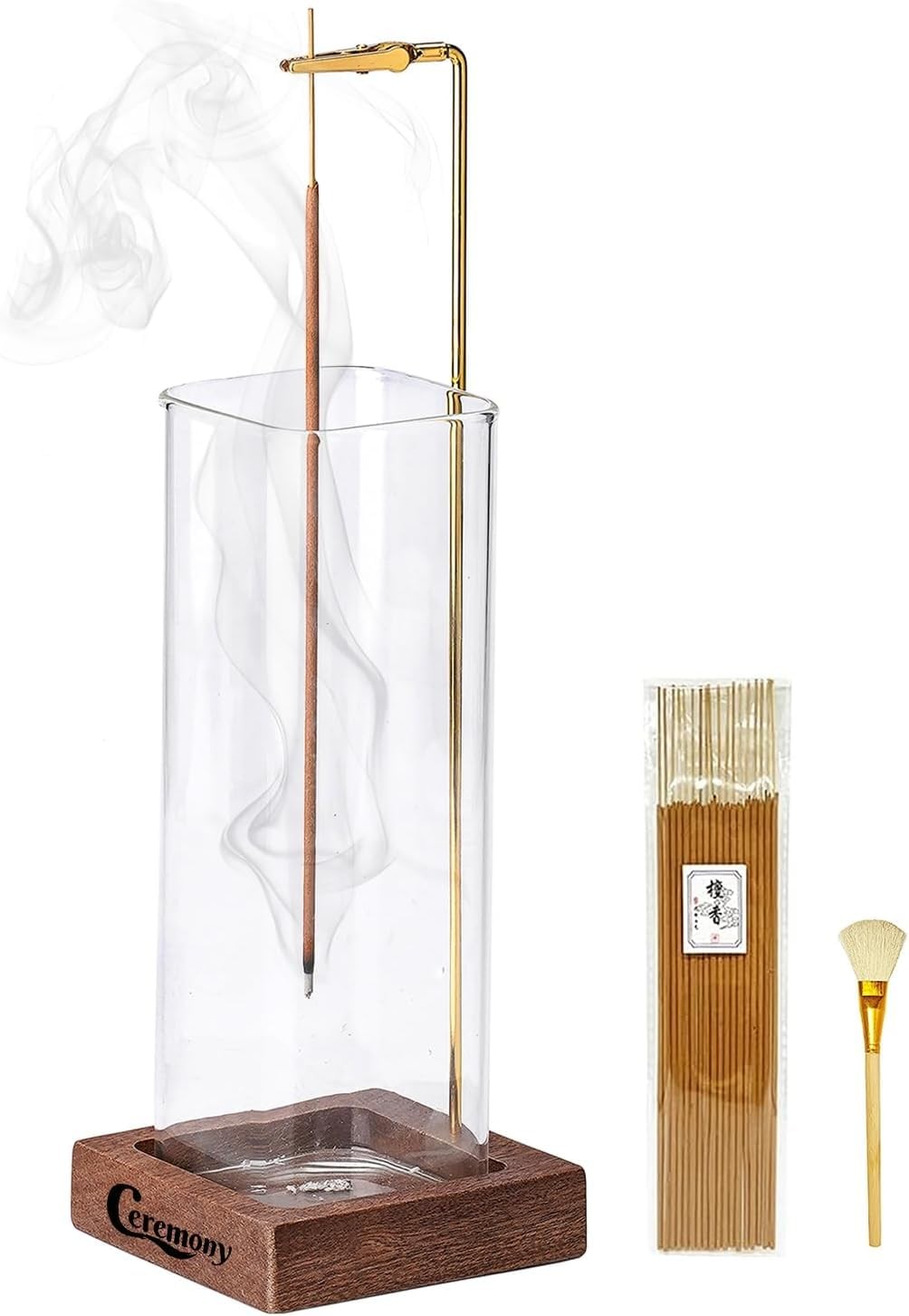 Incense Holder, Wooden Incense Holder for Sticks with Glass Ash Catcher, Anti-As Incense Holder, Wooden Incense Holder for Sticks with Glass Ash Catcher, Anti-As
