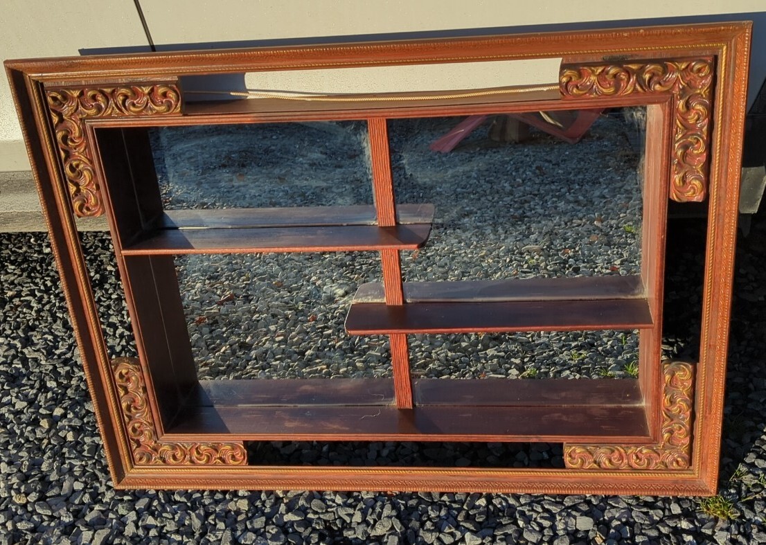 Beautiful Ornate Vintage Wooden Mirror Shadow Box Shelf for Wall Wood Decor