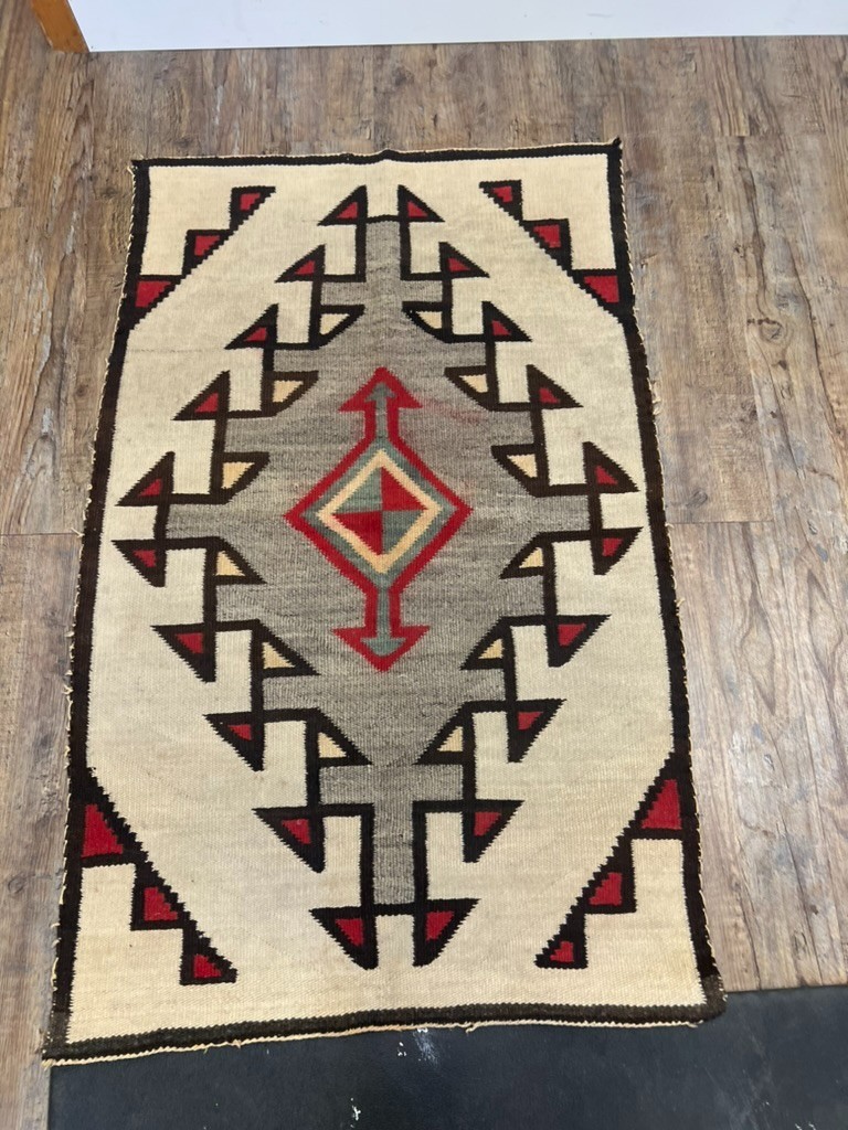 Vintage Antique Original Navajo Rug Eye Dazzlers Two Grey Hills Woven Blanket