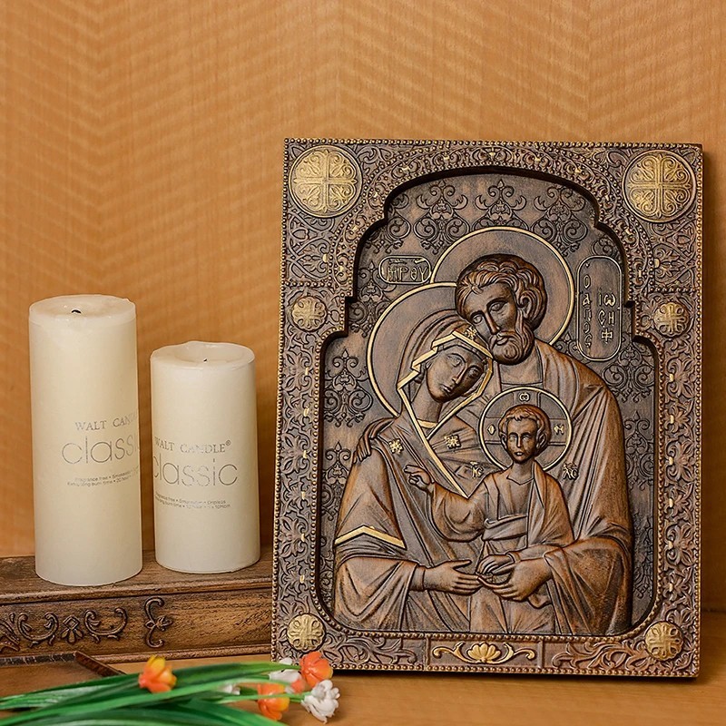 Holy Family Catholic Hanging Plaque 14in Religious Wood Carving Christmas Decors