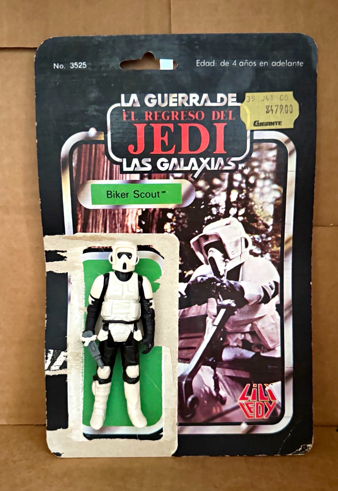 Lili Ledy 1983 Star Wars ROTJ -SHORT SNOUT- Biker Scout Figure on BLACK Cardback