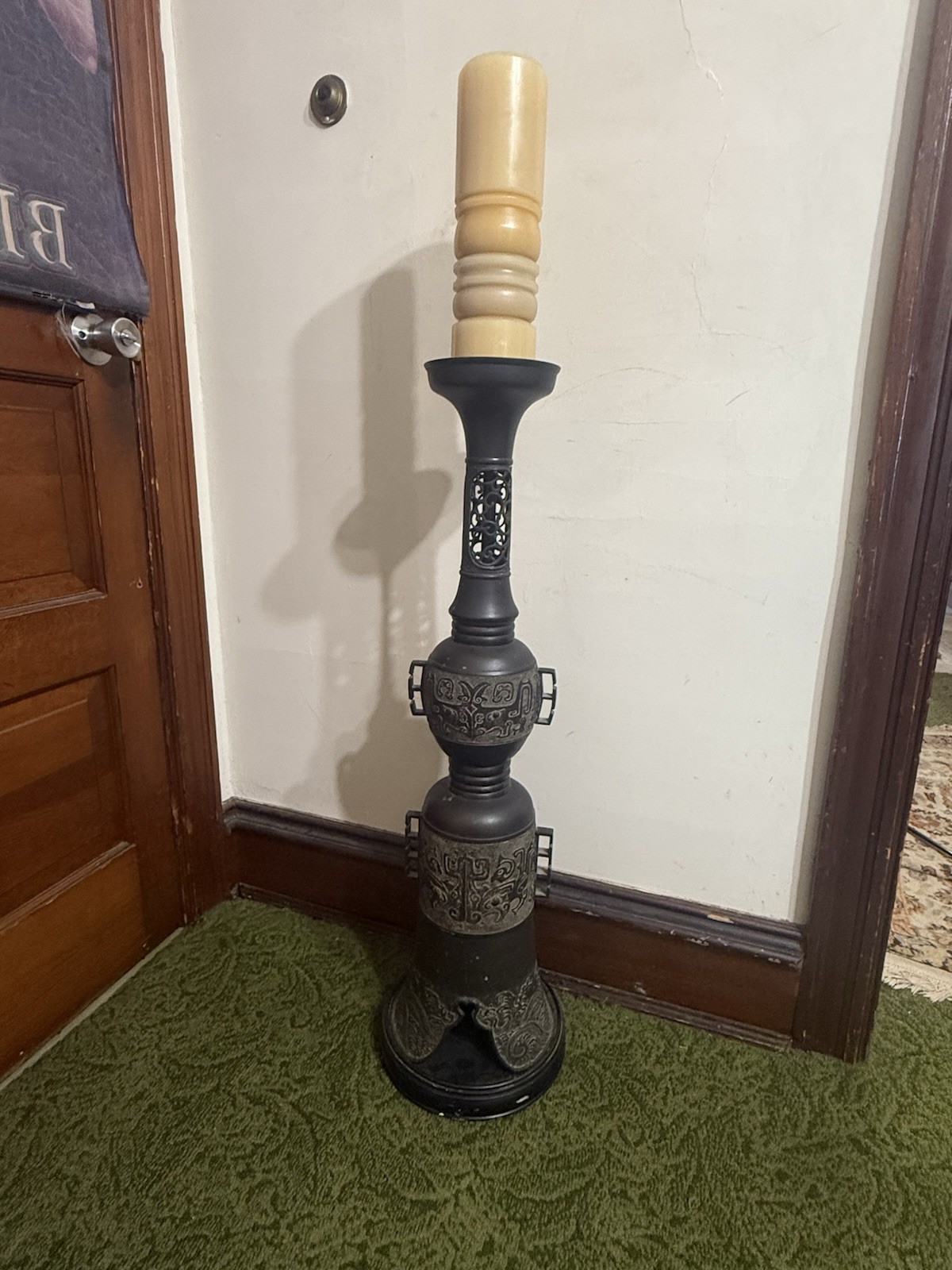 Vintage Japanese Bronze Candle Holder 35” Tall Pre 1950s