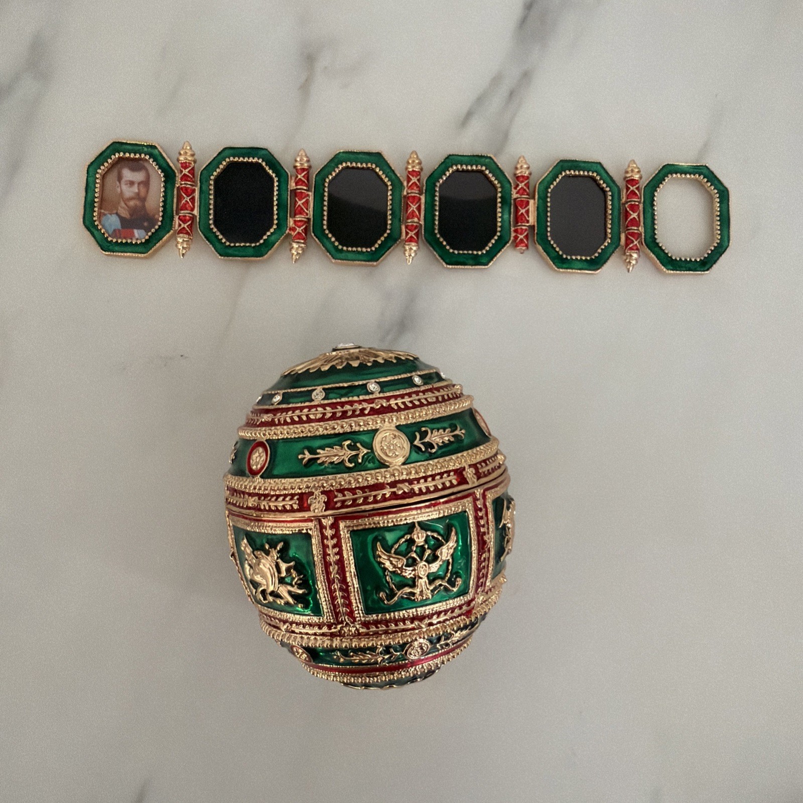 Faberge Imperial Napoleonic Egg Replica Made By AKM Includes Frames No Stand