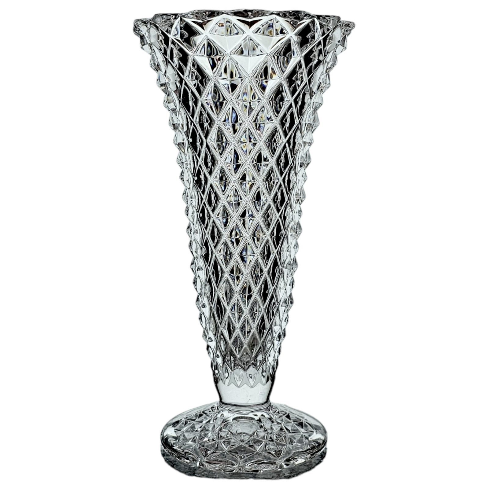Imperial Diamond Vase Cut Glass Lead Crystal Trumpet Vase 8.25