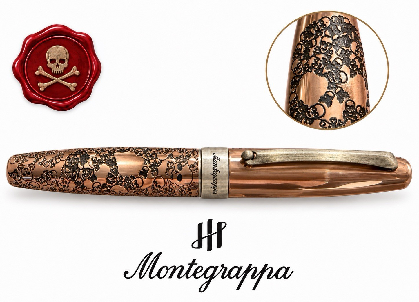 MONTEGRAPPA Merry Skull Fountain Pen Copper F Nib Original Box NOS