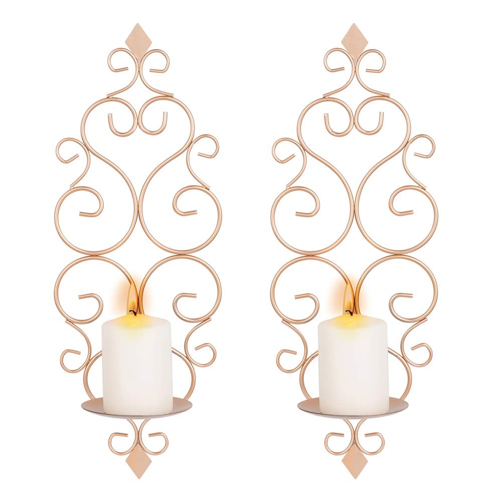 Sziqiqi Iron Wall Candle Sconce Set of 2 Rose Gold
