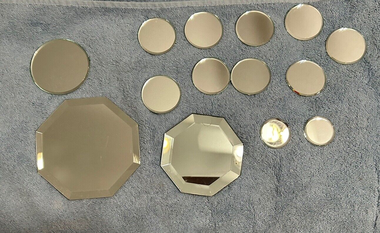 LOT OF 14 DISPLAY MIRRORS Beveled Round & Octagon For Collectibles Swarovski
