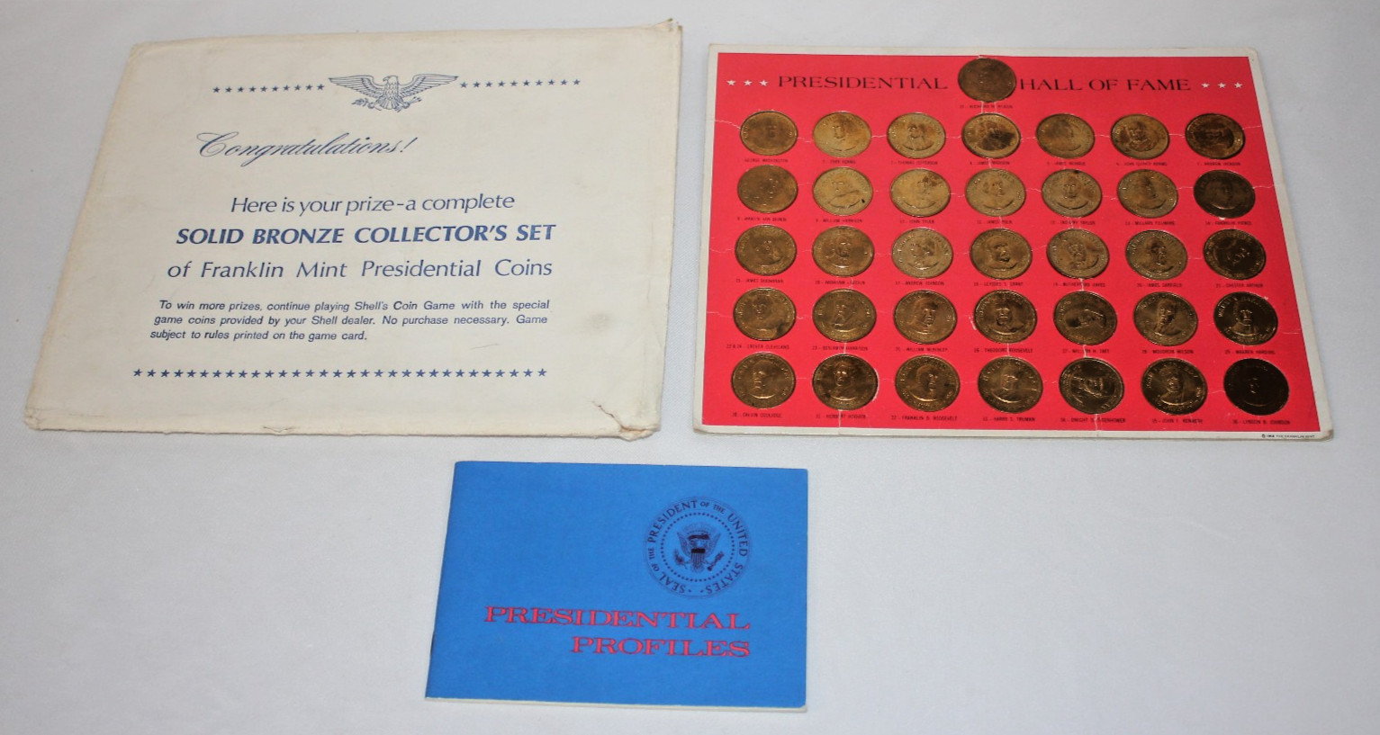 Vintage 1968 Franklin Mint Presidential Profile Bronze Coin Collection