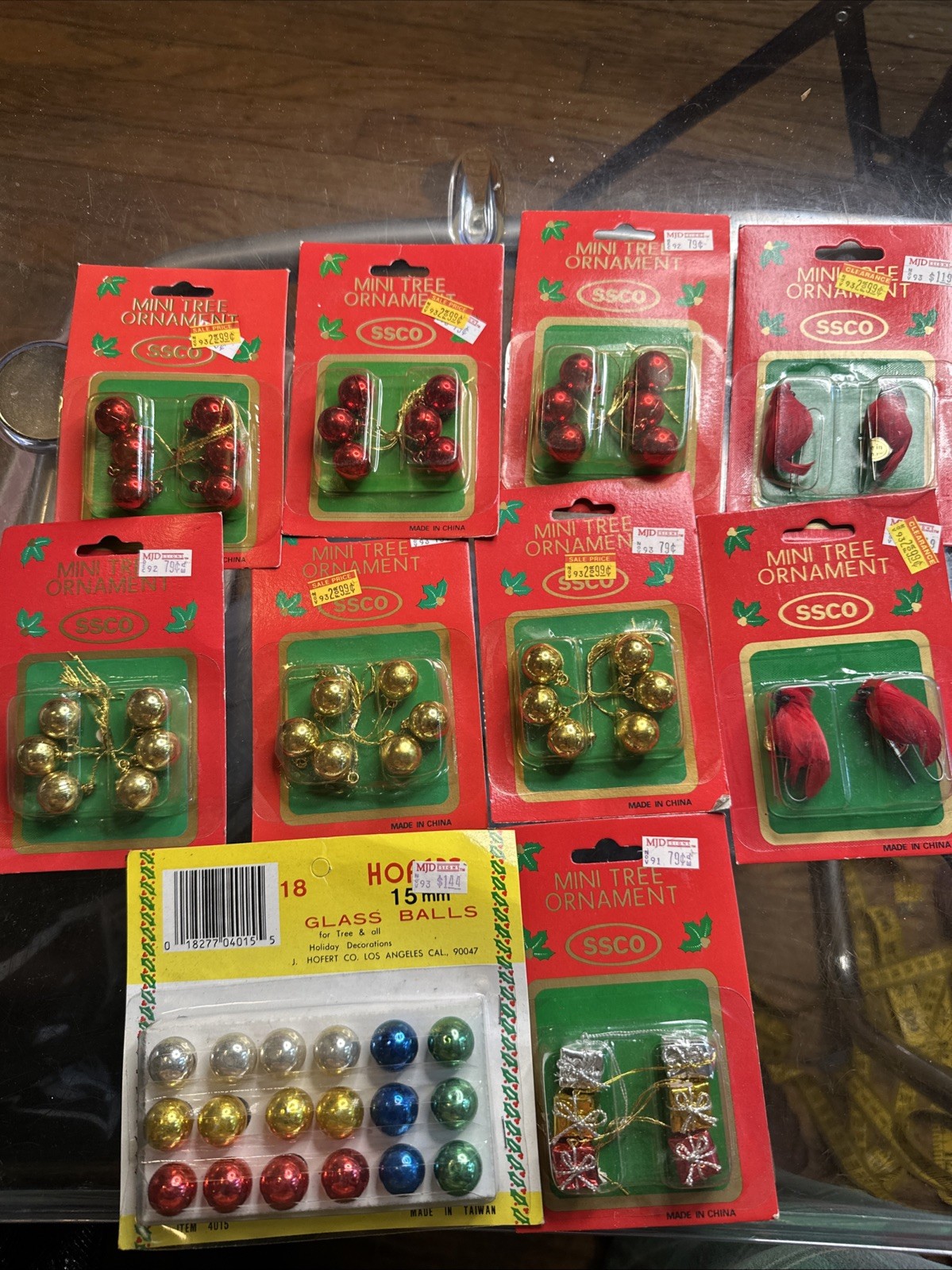 Lot 10 Vintage Mini Christmas Tree Ornaments SSCO Hofert Cardinals Gifts Balls