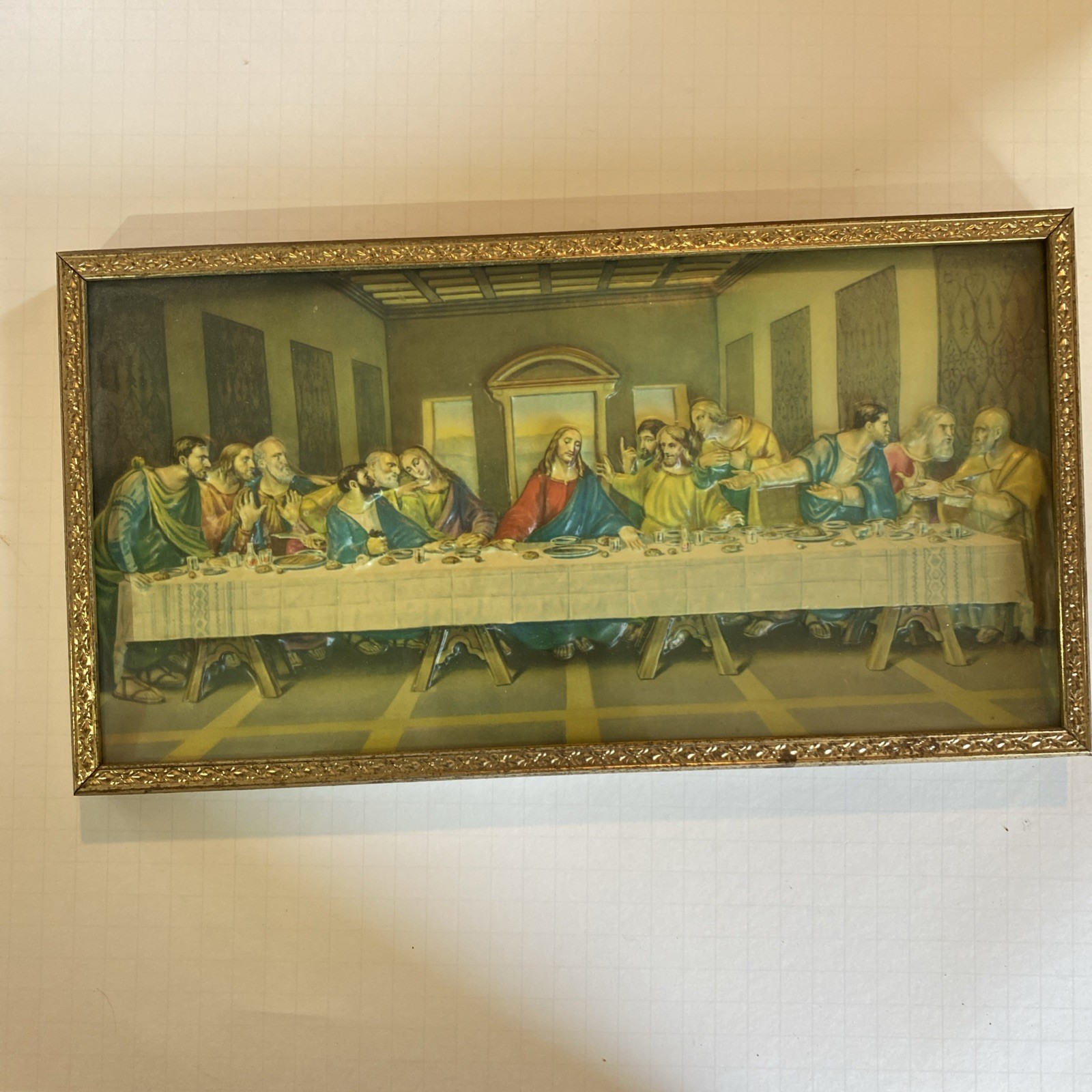 Vtg The Last Supper 3D  Picture/ Original 1940's  Frame 15x8