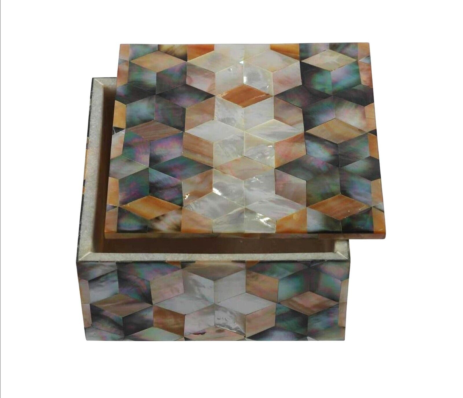 Square Marble Jewelry Box Multicolor Stone Overlay Work Watch Box for Father