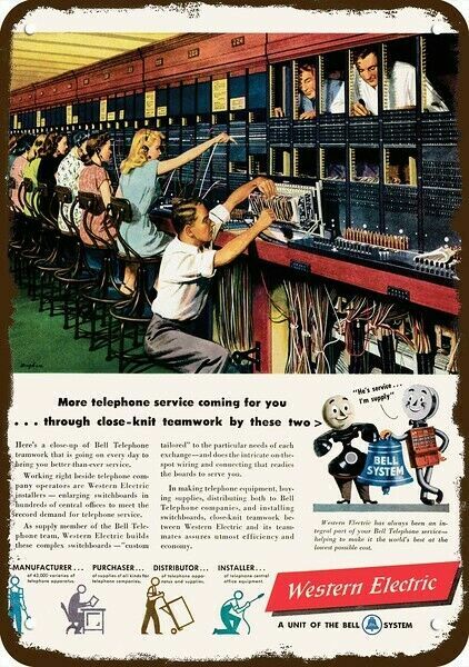 1947 BELL TELEPHONE WOMAN SWITCHBOARD OPERATORS Vintage Look DECORATIVE METAL SI