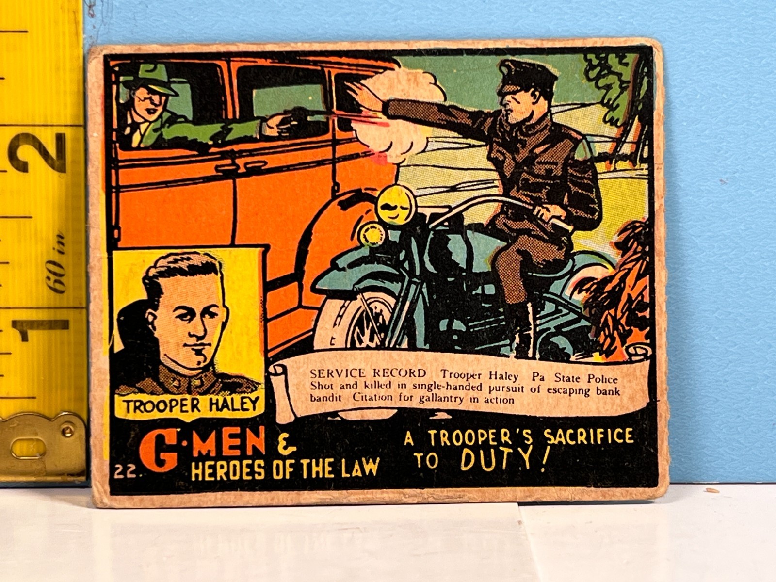 1936 Gum Inc. G-Men & Heroes of the Law #22 Trooper Haley Troopers Sacrifice