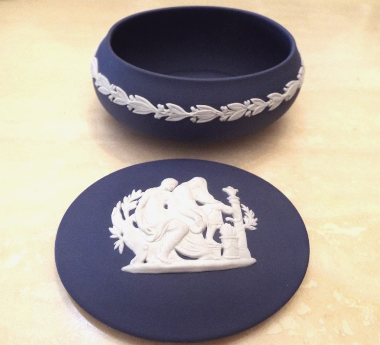 Wedgwood Jasper Portland Blue Oval Trinket Box - Jasperware
