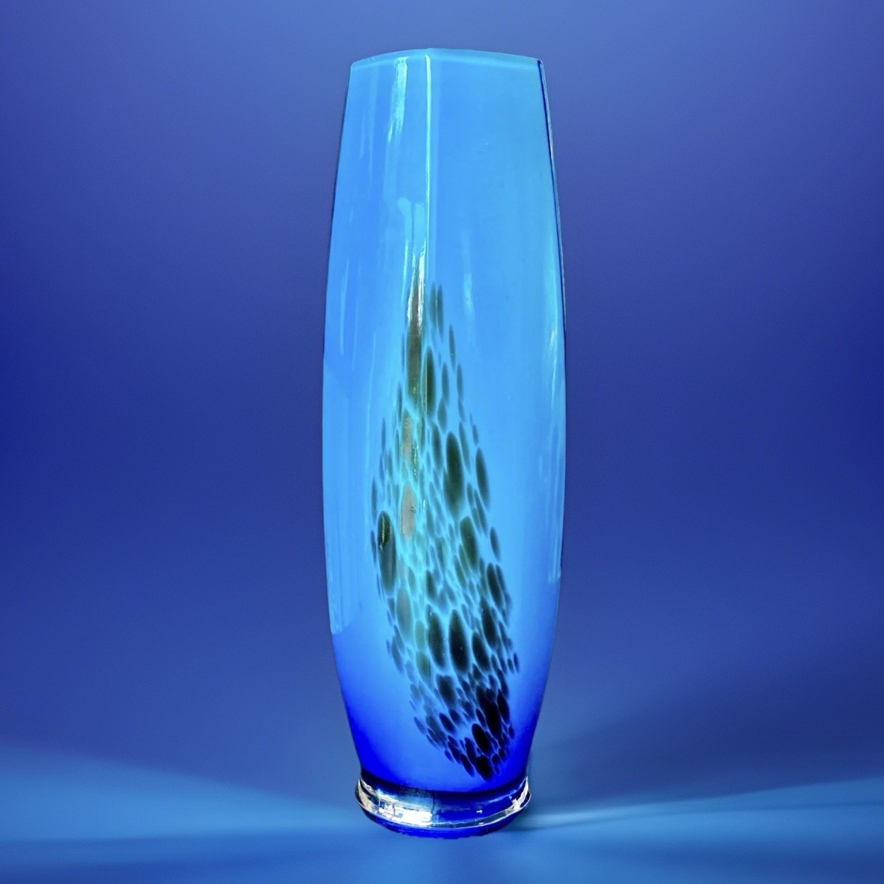 Pedestal Bud Vase Blue Fused Glass Ombré & Millifiore Inclusions 9” Teal White Pedestal Bud Vase Blue Fused Glass Ombré & Millifiore Inclusions 9” Teal White