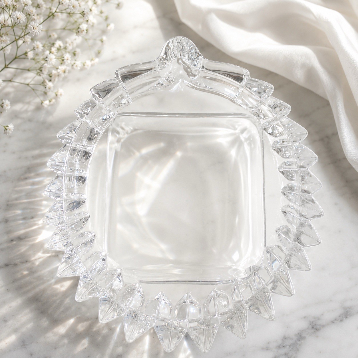 Vintage Crystal Clam Shell Ashtray Clear Pressed Glass Trinket Dish 