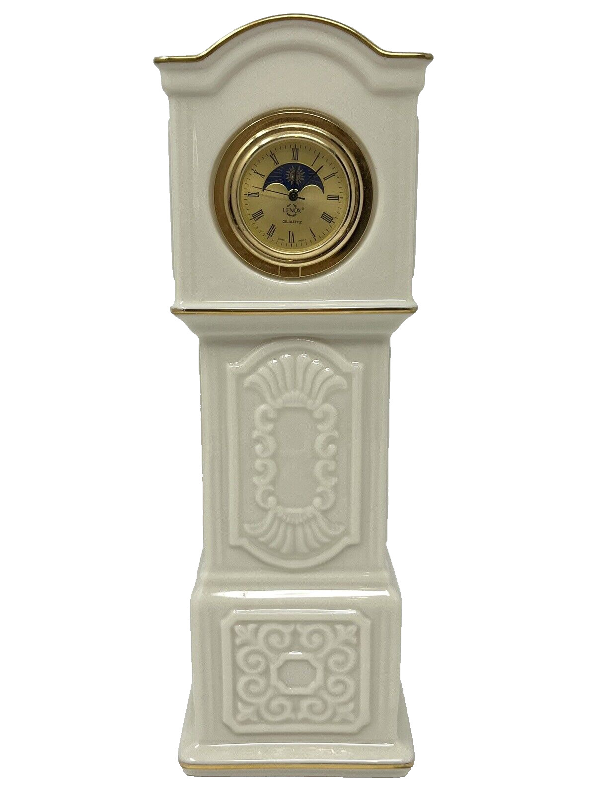 Lenox China Patriarch Grandfather Clock Figurine Ivory/Gold Quartz